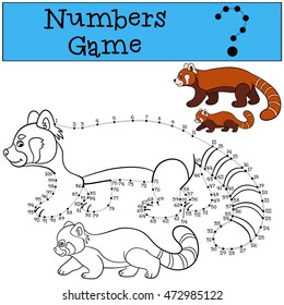 Educational game: Numbers game with contour. Mother red panda walks with her little cute baby.