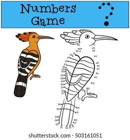 Educational game: Numbers game. Cute beautiful hoopoe sits and smiles.