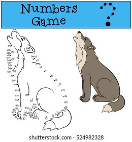 Educational game: Numbers game. Cute beautiful wolf sits and howls.