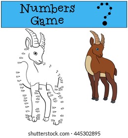 Educational game: Numbers game. Cute ibex stands and smiles.