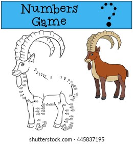 Educational game: Numbers game. Cute ibex stands and smiles.