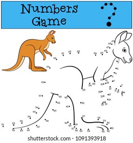Educational game: Numbers game. Cute kangaroo stands and smiles.