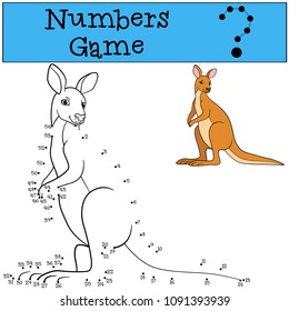 Educational game: Numbers game. Cute kangaroo stands and smiles.