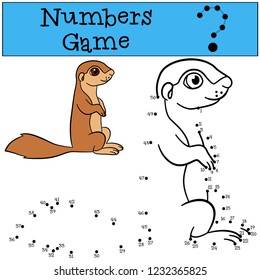 Educational game: Numbers game. Little cute baby xerus smiles.