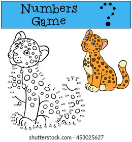 Educational game: Numbers game. Little cute baby jaguar smiles.