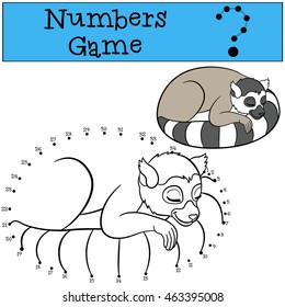 Educational game: Numbers game. Little cute lemur sleeps and smiles.