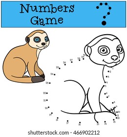 Educational game: Numbers game. Little cute baby meerkat sits and smiles.