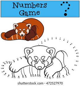 Educational game: Numbers game. Little cute red panda lays and smiles.
