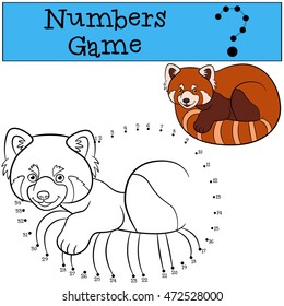 Educational game: Numbers game. Little cute red panda lays and smiles.
