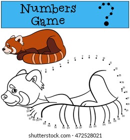 Educational game: Numbers game. Little cute red panda lays and smiles.