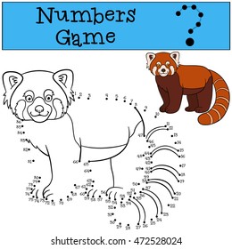 Educational game: Numbers game. Little cute red panda stands and smiles.