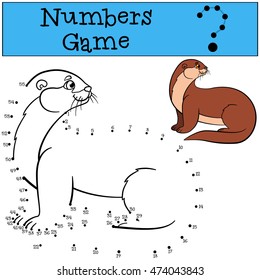 Educational game: Numbers game. Little cute otter stands and smiles.