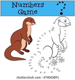 Educational game: Numbers game. Little cute otter stands and smiles.