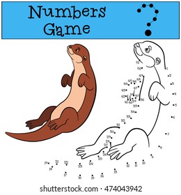 Educational game: Numbers game. Little cute otter swims and smiles.