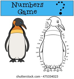 Educational game: Numbers game. Little cute penguin stands and smiles.