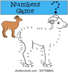 Educational game: Numbers game. Little cute lady urial stands and smiles.