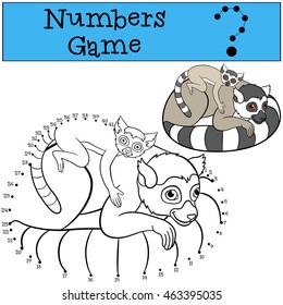 Educational game: Numbers game. Mother lemur with her little cute baby.
