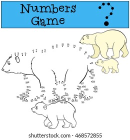 Educational game: Numbers game. Mother polar bear with her little cute baby.