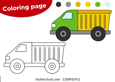 Educational game for preschool children. Cartoon vector construction machines, cute truck.