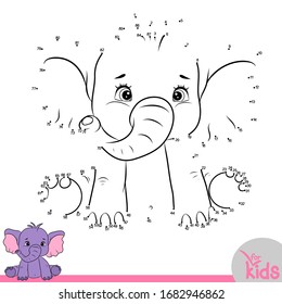 Juego educativo para niños en edad preescolar. Ilustración vectorial. Un elefante lindo. Conectar los puntos para