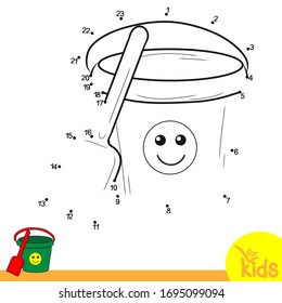 Educational game for preschool children. Vector illustration. Coloring. Connect the dots in order. Bucket and spatula