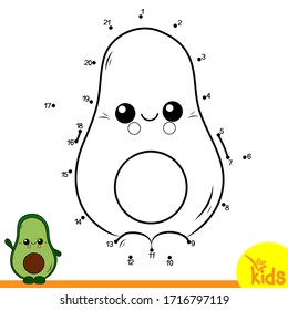 Educational game for preschool children. Vector illustration. Connect the dots in order. Avocado