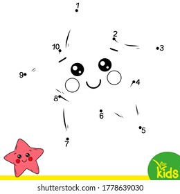 An educational game for preschool children. Vector illustration. Connect the dots in order. Starfish