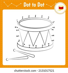 Educational game for preschool children. Vector illustration. Connect the dots. Drum