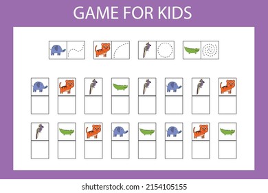Erziehungsspiel für Vorschulkinder. Vektorgrafik. Geben Sie das gewünschte Zeichen entsprechend dem Bild in die Zellen ein.