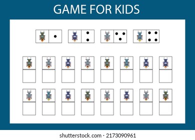 Erziehungsspiel für Vorschulkinder. Vektorgrafik. Geben Sie das gewünschte Zeichen entsprechend dem Bild in die Zellen ein.
