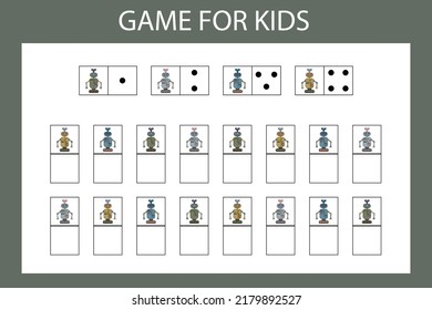 Educational game for preschool children. Vector illustration. Enter the desired character in the cells in accordance with the picture.