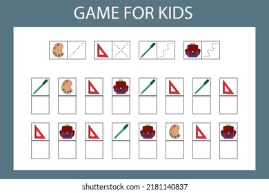 Educational game for preschool children. Vector illustration. Enter the desired character in the cells in accordance with the picture.
