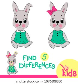 Educational game for preschoolers. Find five differences. Toy hare. 