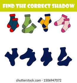 Educational game for school and preschool children. Matching game. Find the correct shadow. Socks