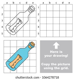 Educational game with simple game level - copy the picture. Letter in a bottle