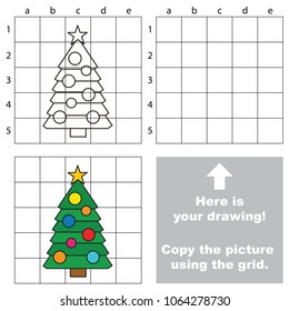 Educational game with simple game level - copy the picture. New year Tree