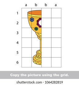 Educational game with simple game level - copy the picture using grid, the colorful example is Treasure golden bowl