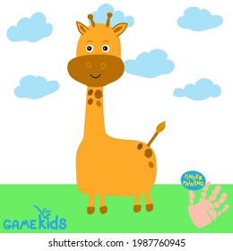 Educational game for toddlers. Vector illustration. Paint the giraffe with your fingers. Hand drawing