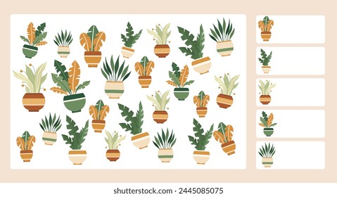 Educational game vector template. Count how many identical plants there are. I'm a spy game for kindergarten and primary school children. Plants in various vases