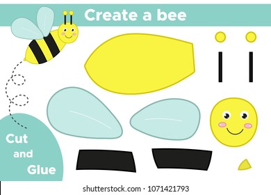 Educational game worksheet for children. Create a bee. Cut and glue. Vector illustration