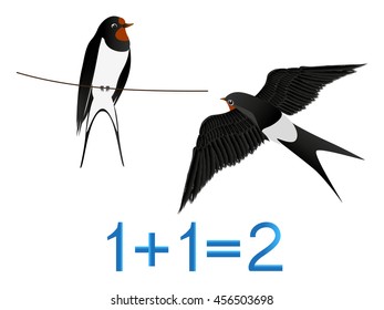 Educational games for children, formation number two, example with swallows. 