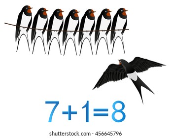 Educational games for children, formation number eight, example with swallows.