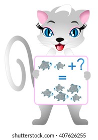 Educational games for children, illustrate mathematical preparation, with fish. 