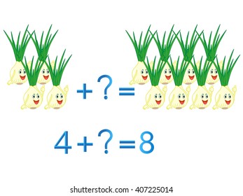 Educational games for children, mathematical addition, example with onions.