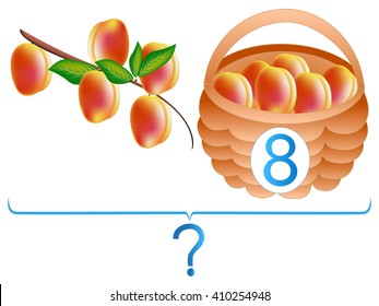 Educational games for children, mathematical addition, example with peaches.