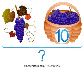 Educational games for children, mathematical addition, examples with grapes.