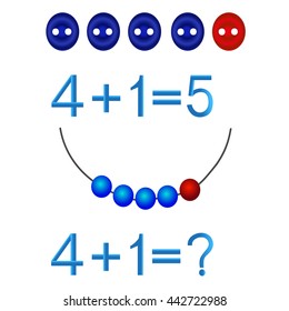 Educational games for children, mathematical addition, formation number five.
