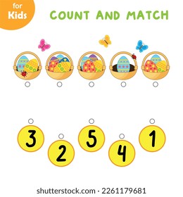 Educational games for children. Mathematics. Match the baskets with the number