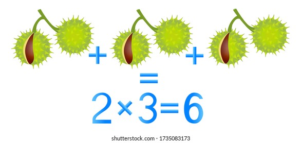 Juegos educativos para niños, acción de multiplicación, por ejemplo con castañas de caballo.