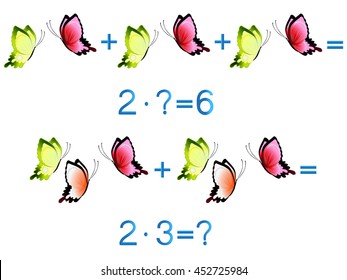 Educational games for children, multiplication action, example with  butterflies.